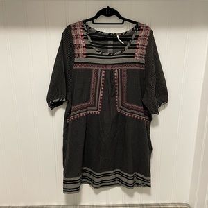 Free People Black Patterned Peasant Mini Dress
